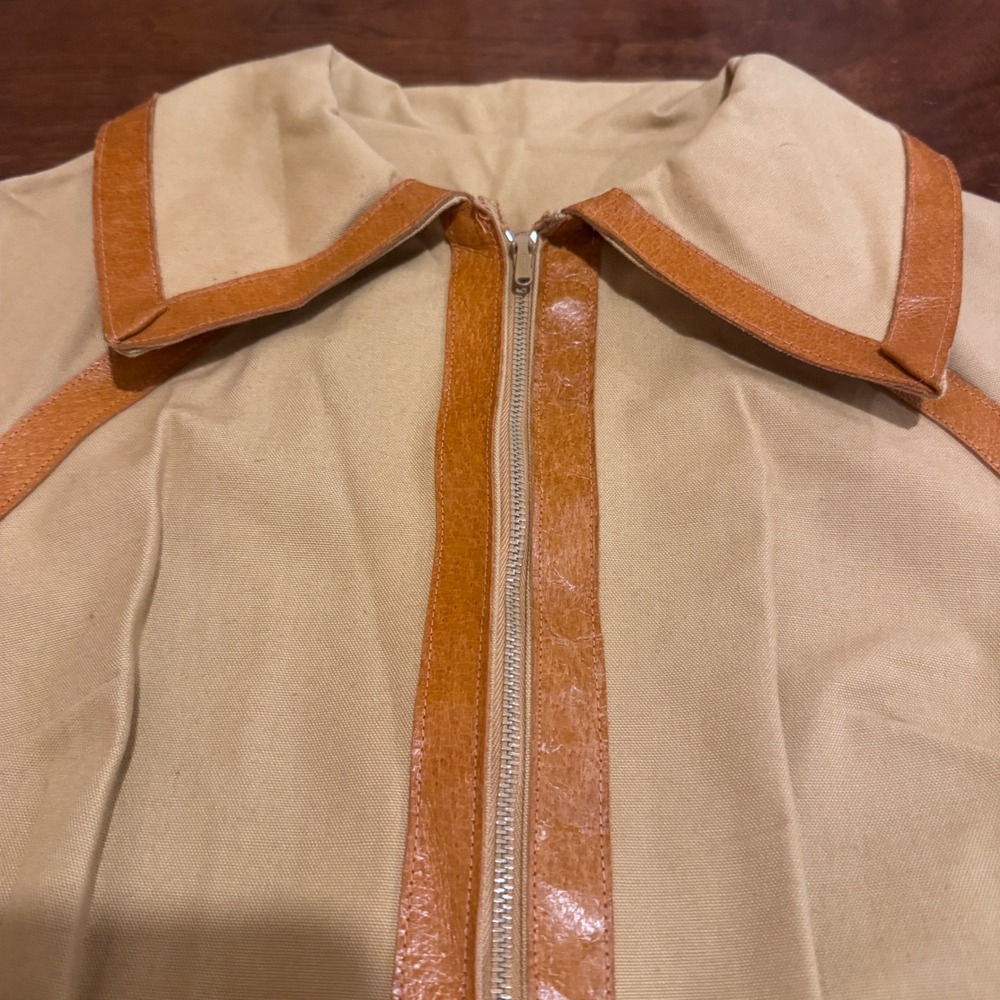 Vintage 60s John Marks London Mod Raincoat Canvas Leather Trim 1/2 Zip A-Line 10 - Picture 5 of 8